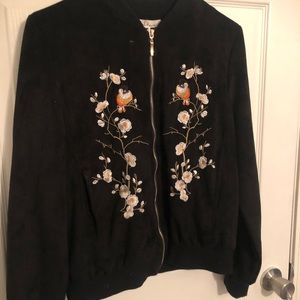 Suede look embroidered bomber jacket